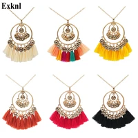 exknl collar long tassel ethnic pendant necklace coin vintage gold color for women necklaces pendants 2020 fashion jewelry