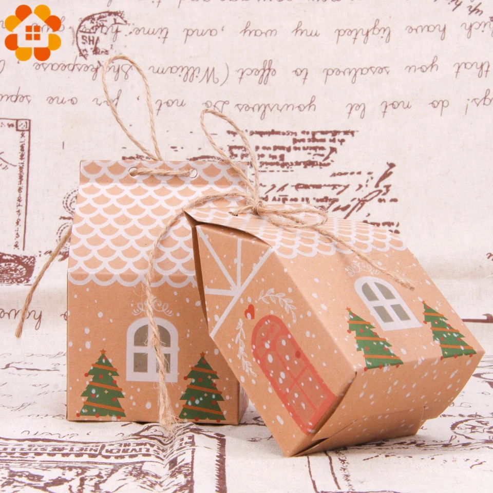 1 комплект рождественские подарочные пакеты в форме домика конфеты с веревками