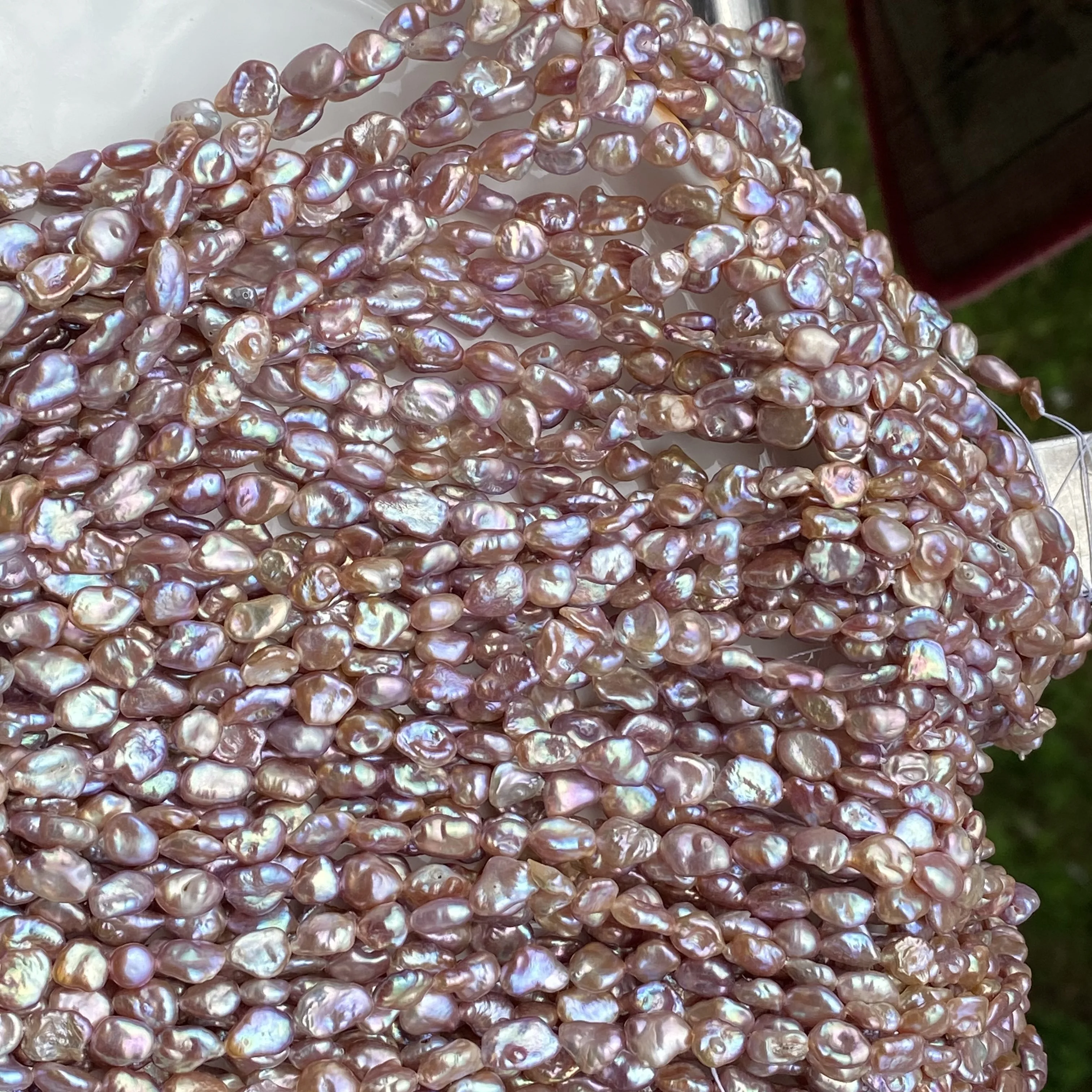 Perla de agua dulce púrpura reborn keshi perla plana ovalada 6-7mm FPPJ venta al por mayor 39cm naturaleza cuentas sueltas para joyería DIY