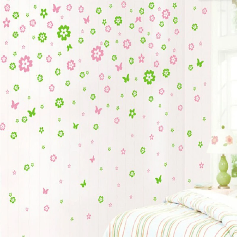 Горячая распродажа 108 маленькие цветы и 6 бабочек наклейки на стену Цветочные