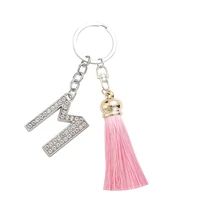 teh colorful tassel keychains for women crystal letters key rings key holder trendy jewelry bag accessories gift pink blue black