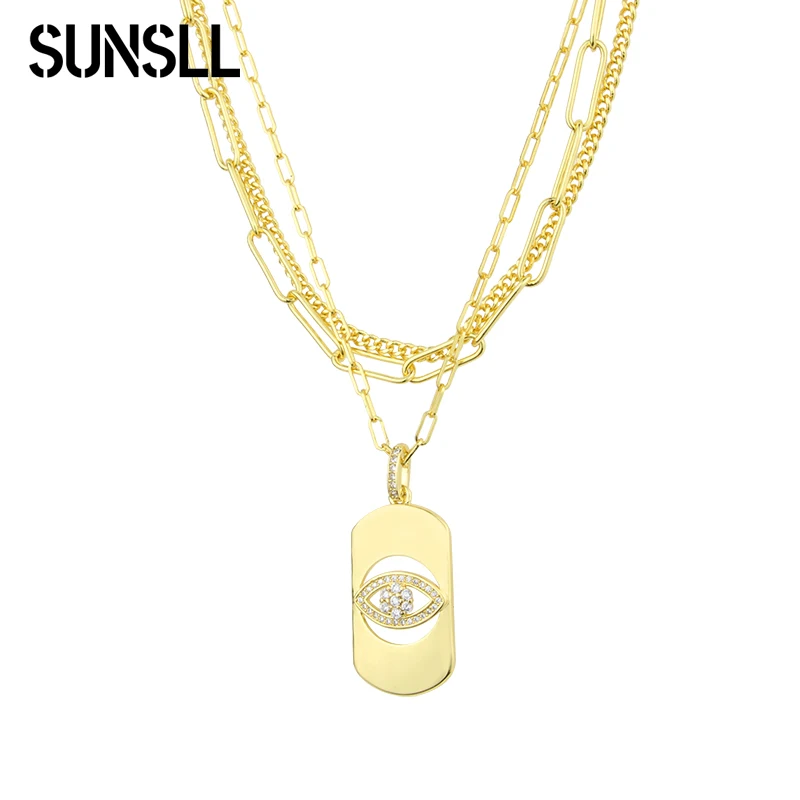 

SUNSLL Vintage Layered Chain Necklace Chains Choker Goth Aesthetic Accesories on Neck Men Women's Punk CZ eyes Pendant Jewelry