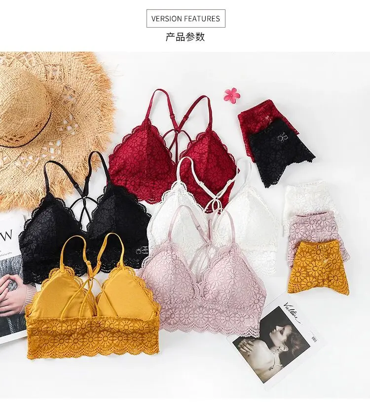 

Женские кружевные набор бюстгальтеров французский Стиль без Сталь кольцо сбор бюстгальтер с дышащая груди завернутый трусики Комплект из ...
