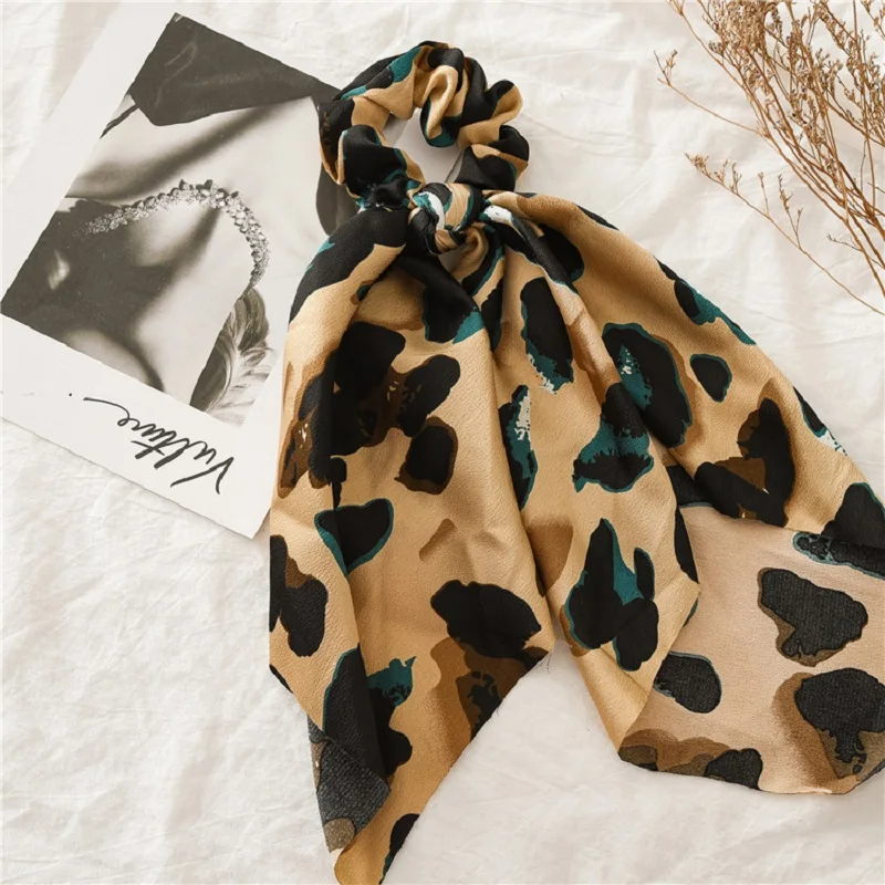 

Leopard Print Scrunchie Hair Scarf Elastic Bohemian Hairband Bow Hair Rubber Ropes Ring Girls Hair Ties Accessories Headwear