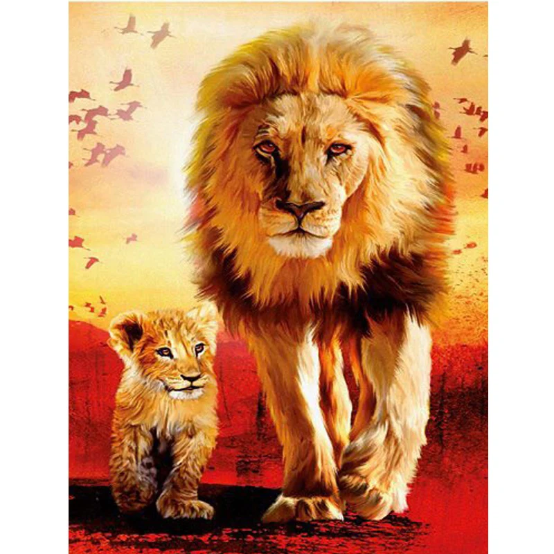

100% Full 5D Diy Daimond Painting Lion Family 3D Diamond Painting Round Rhinestones Full Diamant Painting Embroidery