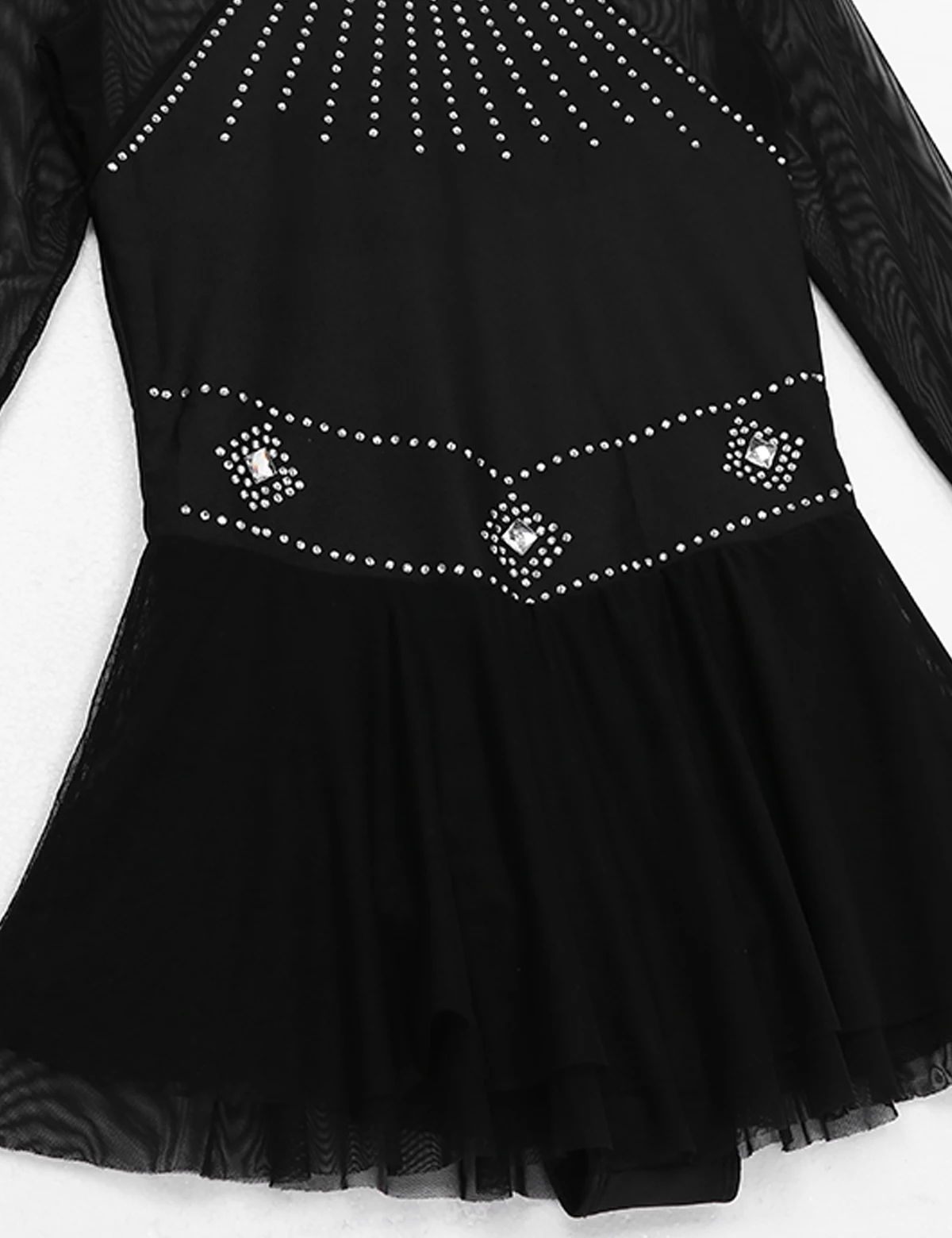 Adult Shiny Rhinestones Long Sleeve Mesh Splice Ballet Gymnastics Leotard Women Figure Skating Dress Competition Dance Costumes