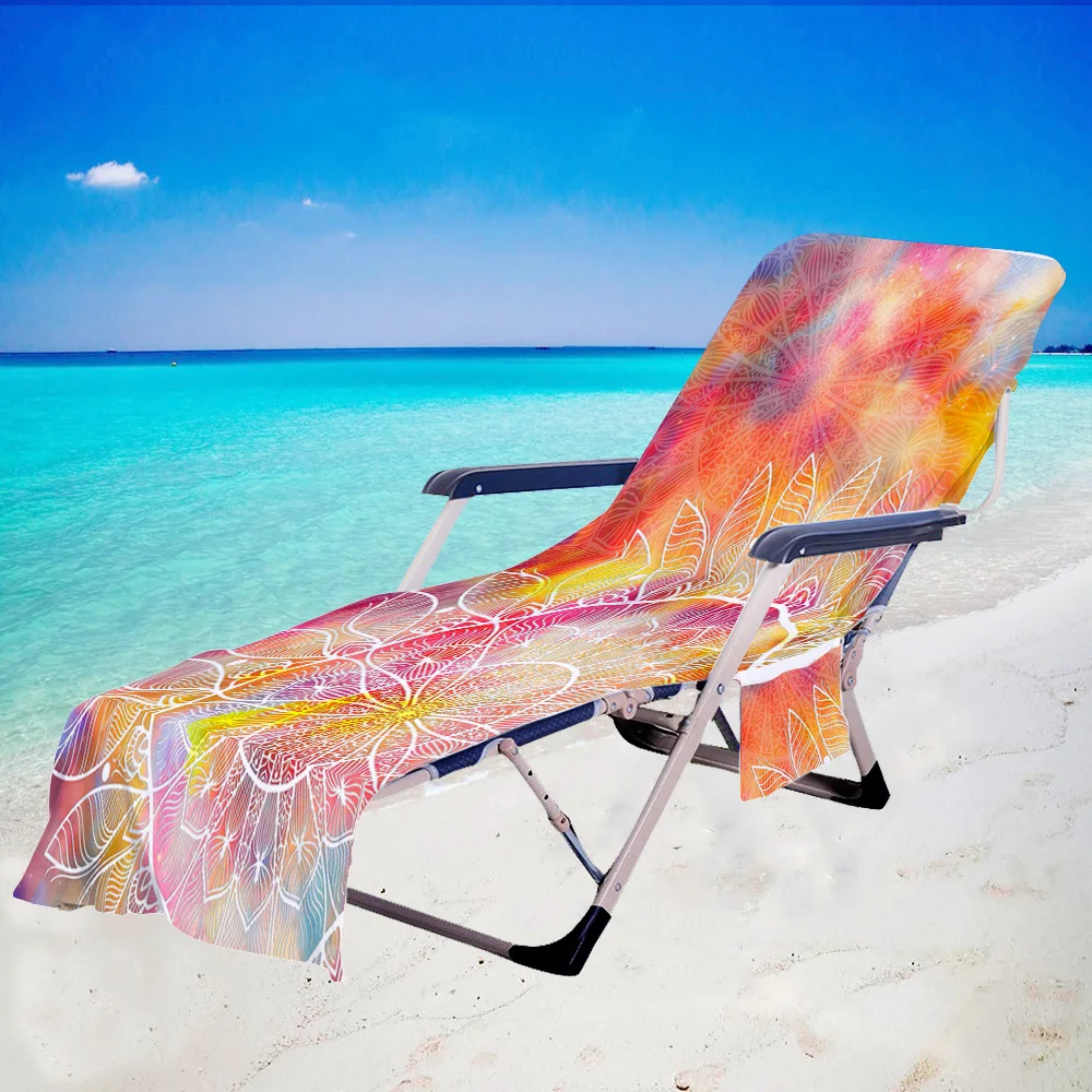 

Bohemian Mandala Beach Chair Cover Towel with Side Storage Pockets for Pool Sun Lounger Sunbathing Vacation 82.5"x29.5"