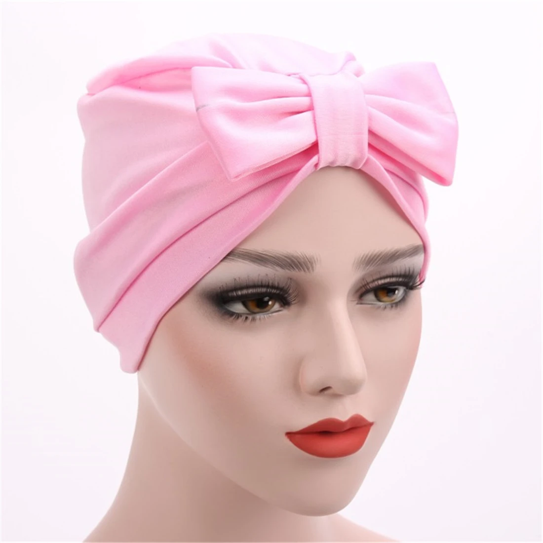 

Big Bow Turban Cap Women Solid Caps Stretch Muslim Cap Ladies Casual Turbantes Headwear Turban Hat Head Wrap Chemo Hats