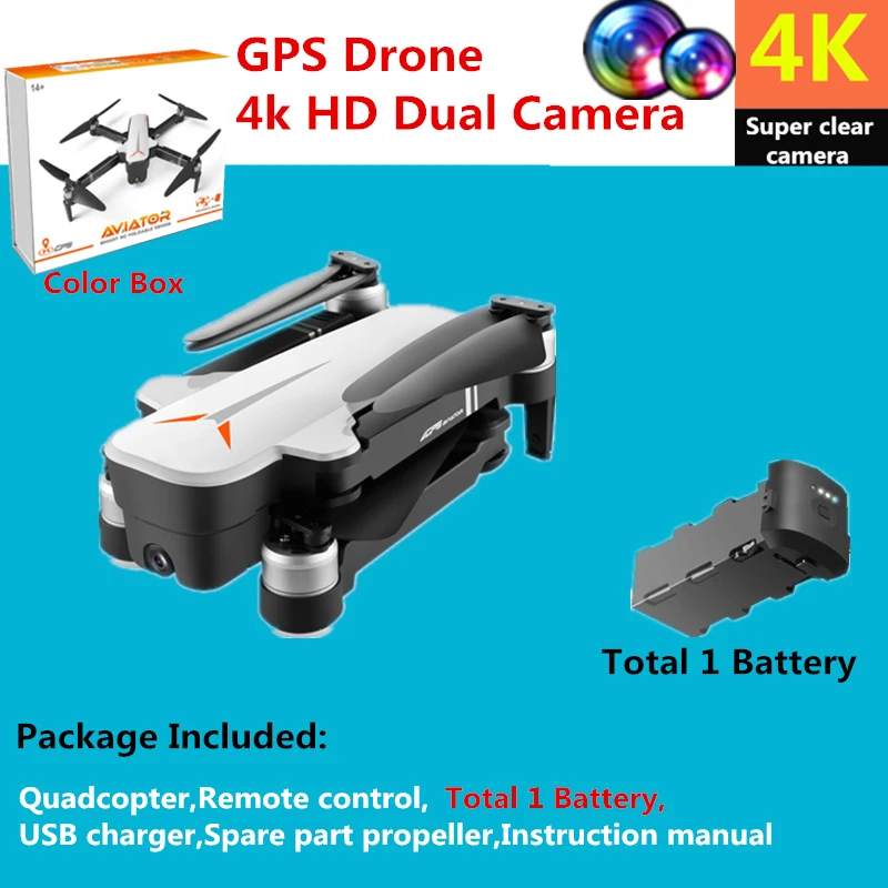 Color Box 1 Battery RC Дрон GPS с 4K HD Двойная камера жеста складной контроль Квадрокоптер с 5G Wifi камера Fly 23mins Dron VS F11 Zen-K1 SG906 - Цвет: Color Box 1 Battery
