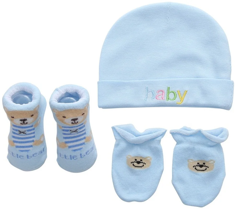 

3 Pieces/lot Baby Cute Cartoon Socks Infant Srtiped Sock Anti-scratch Gloves Letter Caps Set for 0-1 Years Newborn Accessories