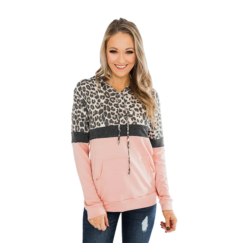 

Hoodie Women Pullover Sweatshirts Female Patchwork O Neck Leopard Print Hooded Jacket Autumn Coat Warm Hoody