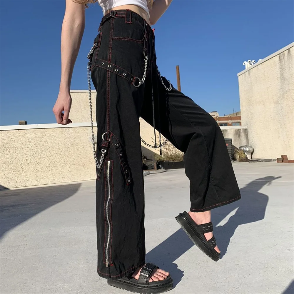 

Gothic Punk Y2k Buckle Cargo Pants Harajuku Hippie Jeans High Waist Big Pockets Jogger Streetwear Techwear Goth Cyber Trousers