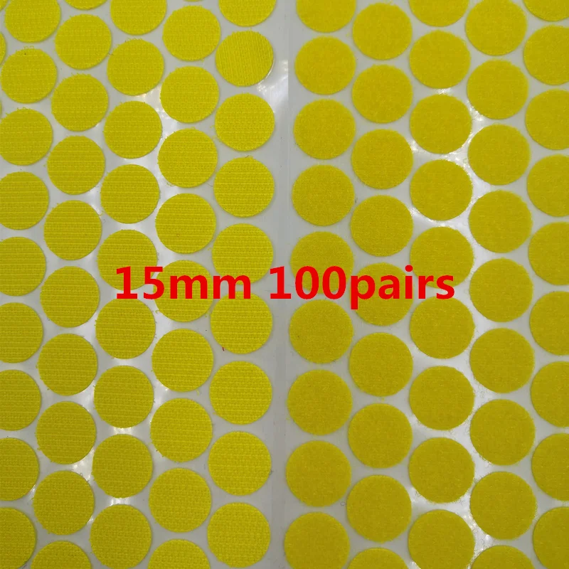 Yellow 15mm 100pair 15 мм многоцветная клейкая крепежная лента точки липкий крючок и петля Волшебная наклейка двухсторонняя круглая прочная самоклеящаяся 100 пар - Цвет: Yellow 15mm 100pair