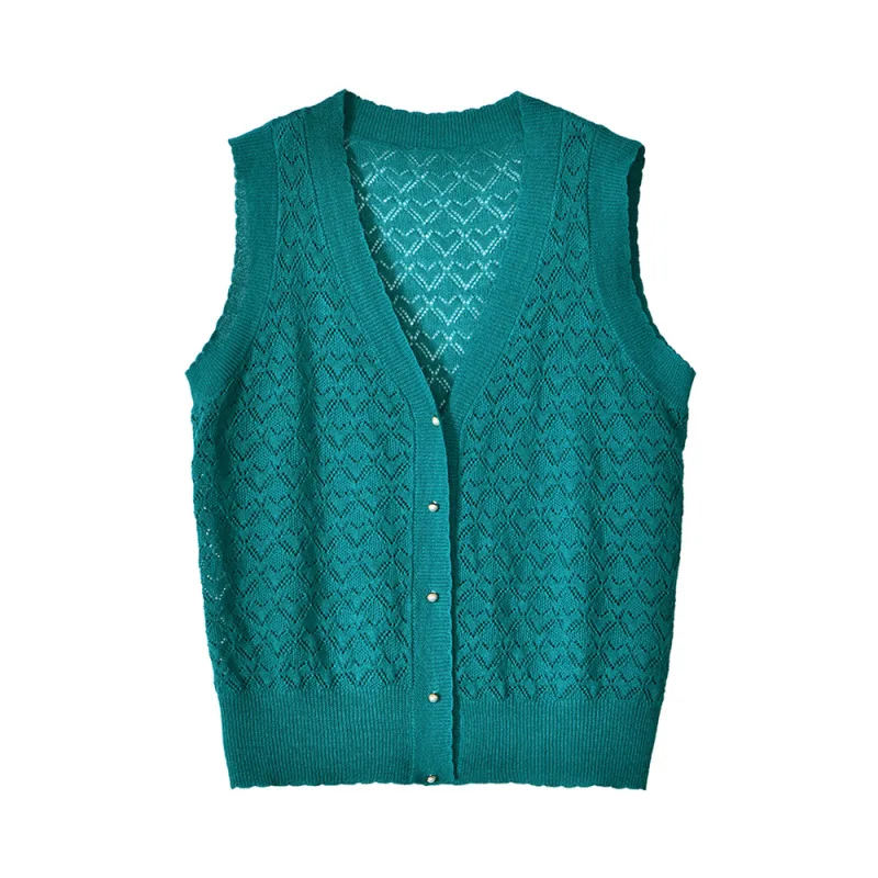 

Women's Summer New Loose Retro Linen V-neck Hollow Sleeveless Vest T-shirt