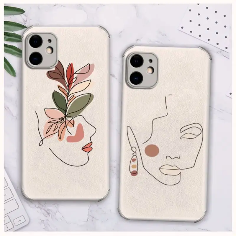

New Funny Art Sketch Phone Case Lambskin Leather For iphone 12 11 8 7 6 XR X XS PLUS MINI PLUS PRO MAX Shockproof
