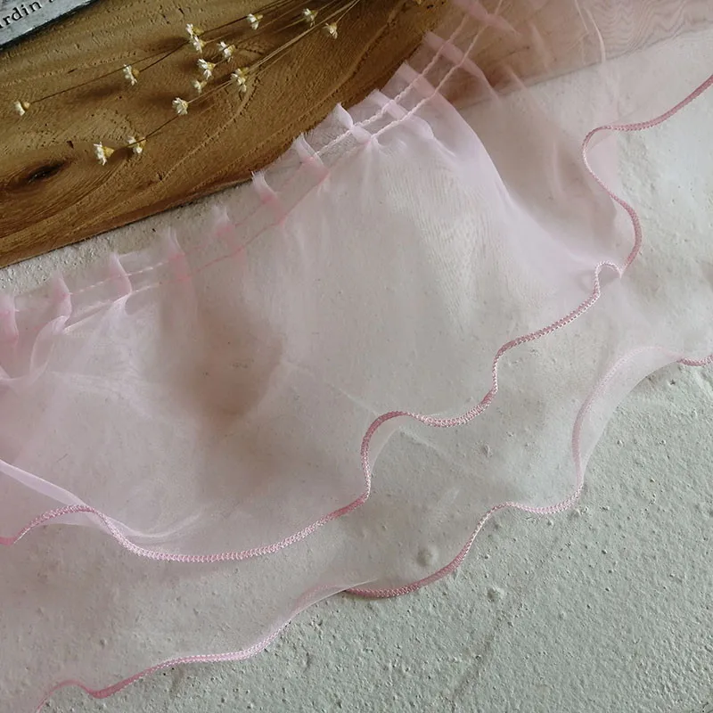 1 м Белый Розовый Черный 15 см Широкий двойной органзы плиссированные кружева