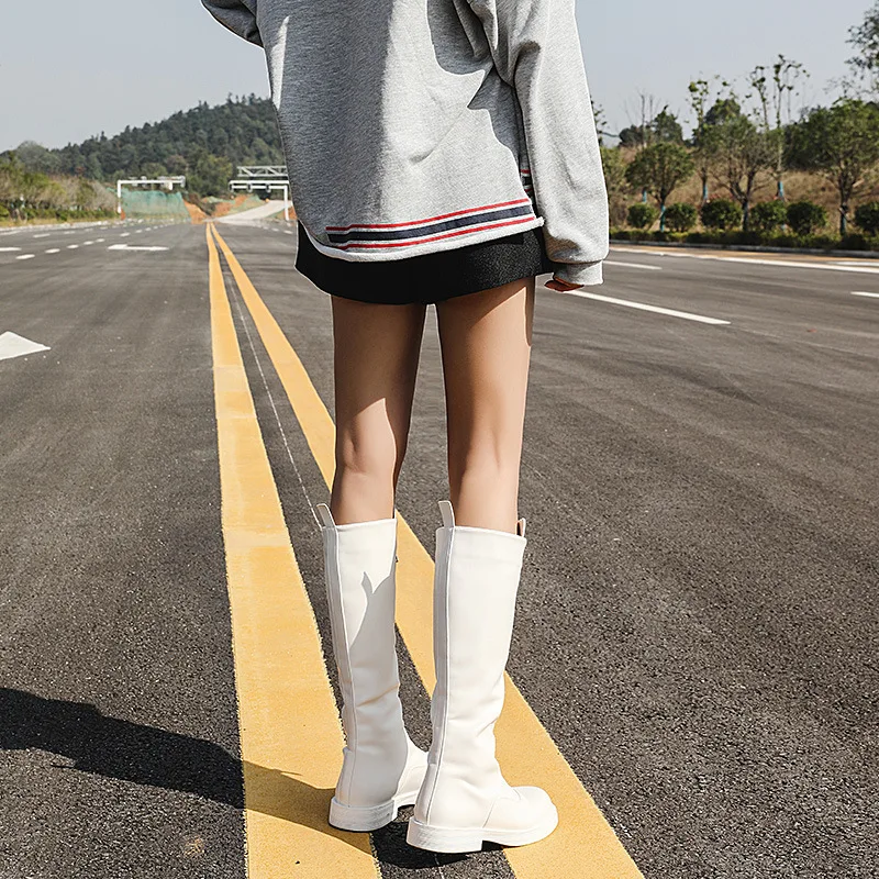 Модные женские ботфорты на платформе с круглым носком водонепроницаемые высокие