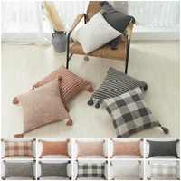 30x5045x45cm yarn dyed cotton linen tasselled cushion cover hot plaid stripes geometry pillowcase cojines decorativos para sofa