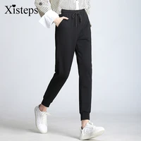 xisteps women autumn new elastic waist bowtie casual long trousers stretch capris with pockets pencil pants plus size 6xl
