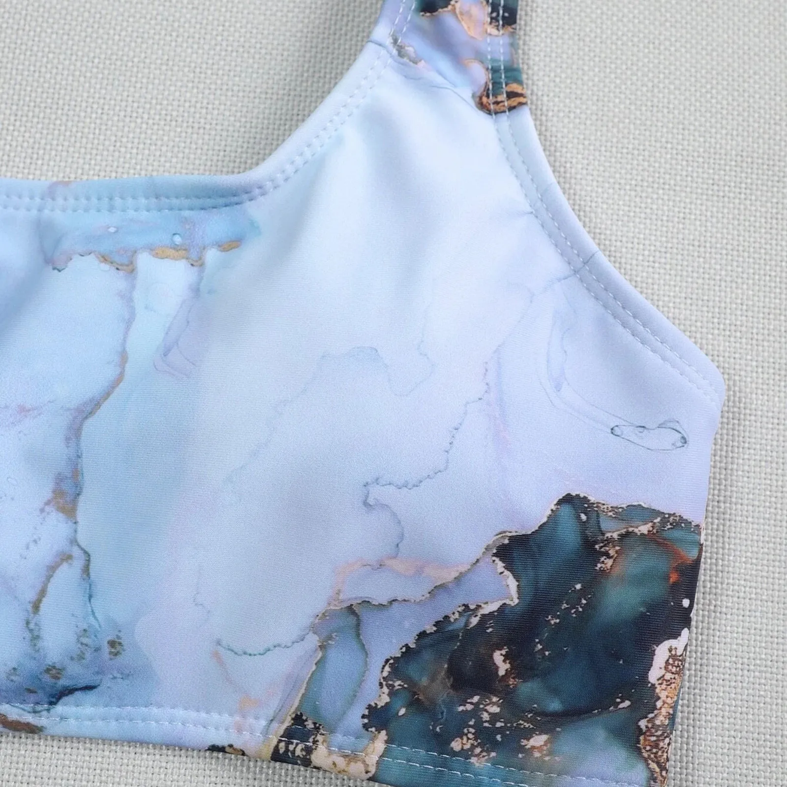 

2021 New Printed Sport Bandeau Push up Bikinis Sexy Marble Women Swimsuit High Waist Swimwear Women bathing suit Beach wear