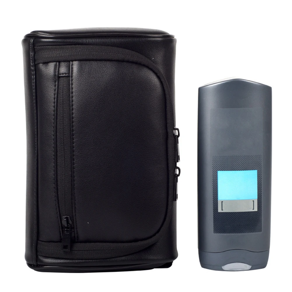 

Men Fashion Wash Storage Toiletry Makeup Bag PU Leather Organizer With Carry Handle Cosmetic Zipper Closure Travel Waterproof