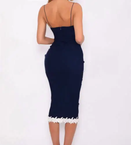 Пикантные Для женщин Bodycon платье на бретелях с v-образным вырезом кружевное