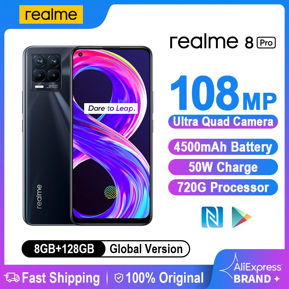 【750₽-150₽:Ucenka251】【Ucenka252】Смартфон Realme 8 Pro, Snapdragon 720G, 128 МП, 8 ГБ ОЗУ, 6,4 дюйма, 50 Вт