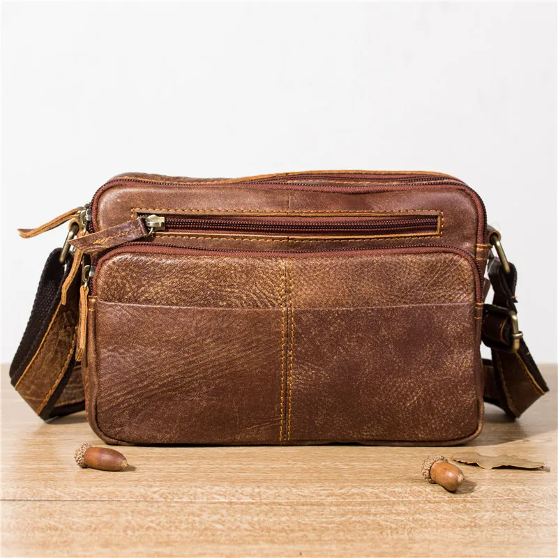 Винтажная Мужская сумка из натуральной кожи сумки через плечо карманы для мужчин