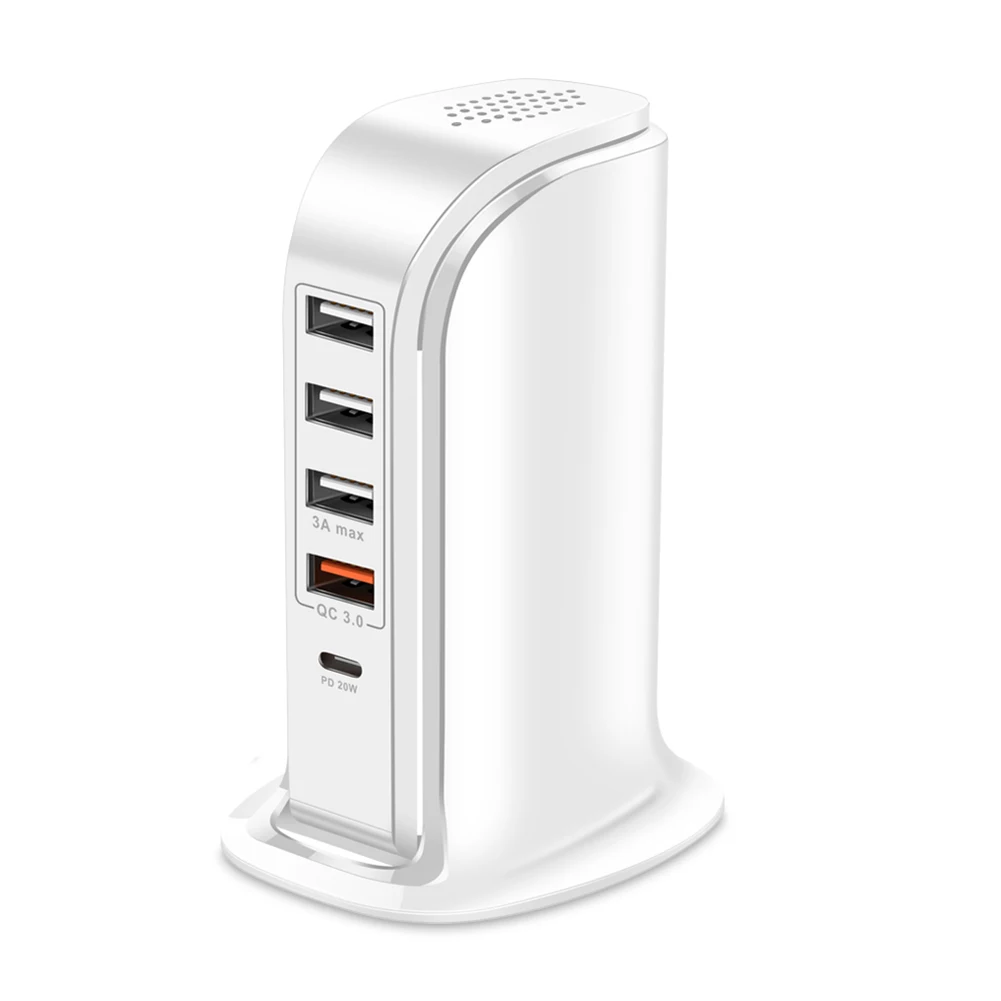 

PD20W + QC3.0 5 Ports Type-C Charger HUB Splitter Adapter Universal Mobile Phone Desktop Wall Multi USB Charging Station Dock