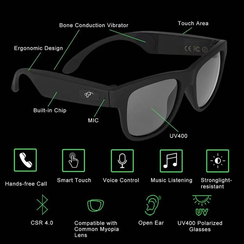 저렴한 스마트 골전도 블루투스 5.0 선글라스, 귀 개방형 헤드셋 편광 안경 무선 안경 방수