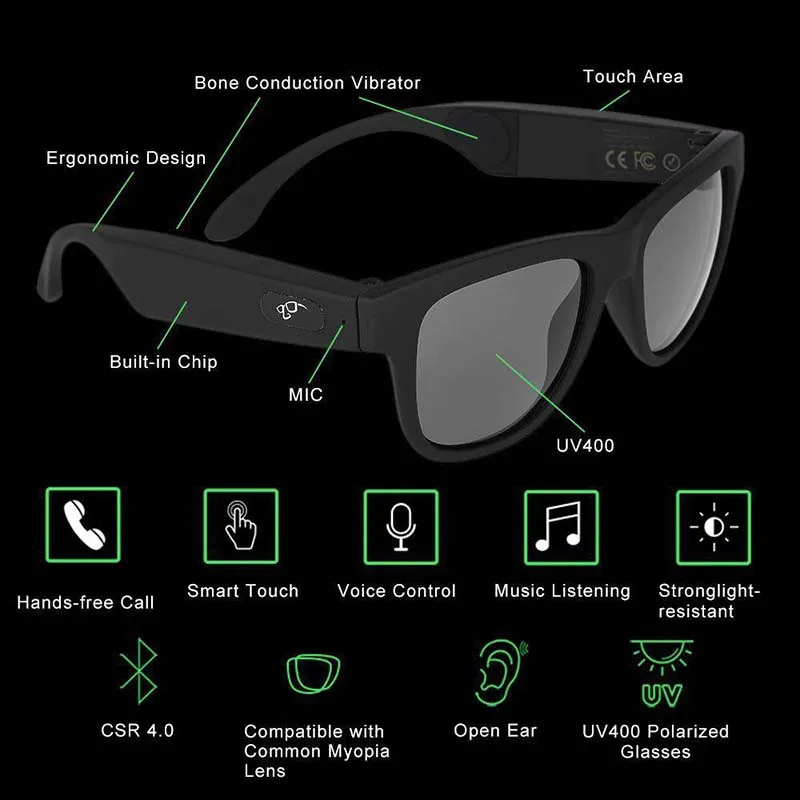 Смарт очки с костной проводимостью Bluetooth 5 0 солнцезащитные открытыми ушами