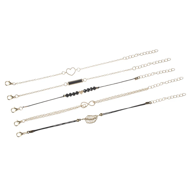 5 шт./компл. богемный браслет Мода сердце кристалл в форме листика бусины