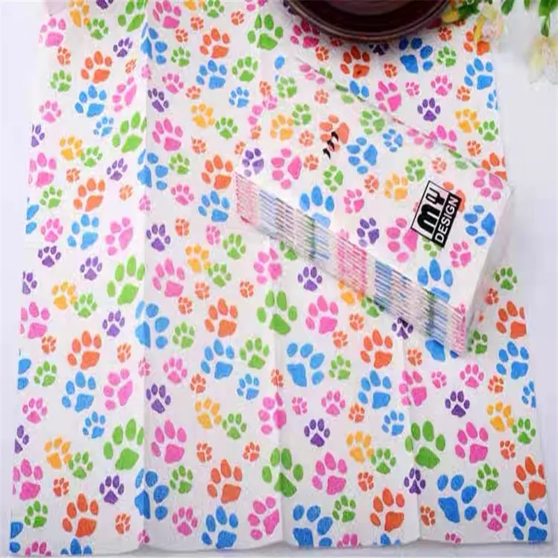 

10 Colorful Rolls Beautiful Dog Footprint napkin print affordable toilet paper pocket fabric coffee hotel wedding party decorati