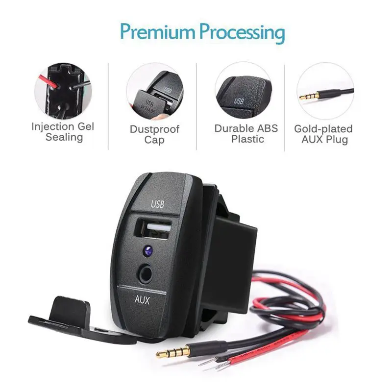 Универсальный Рокер Стиль 2.1A USB Автомобильное зарядное устройство с 3 5 мм AUX порт