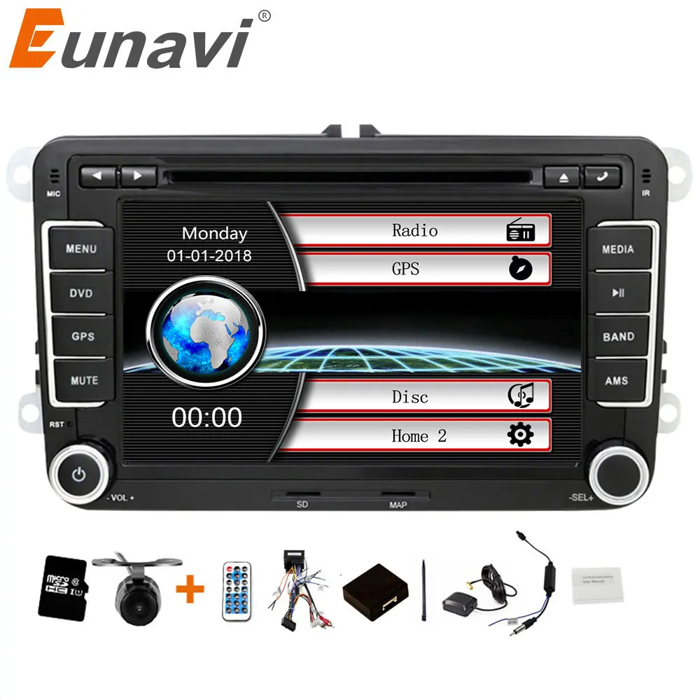 Eunavi 2 din 7 дюймов Автомобильный dvd-плеер Радио Стерео gps для VW GOLF POLO JETTA TOURAN MK5 MK6 PASSAT B6 bluetooth SWC сенсорный экран