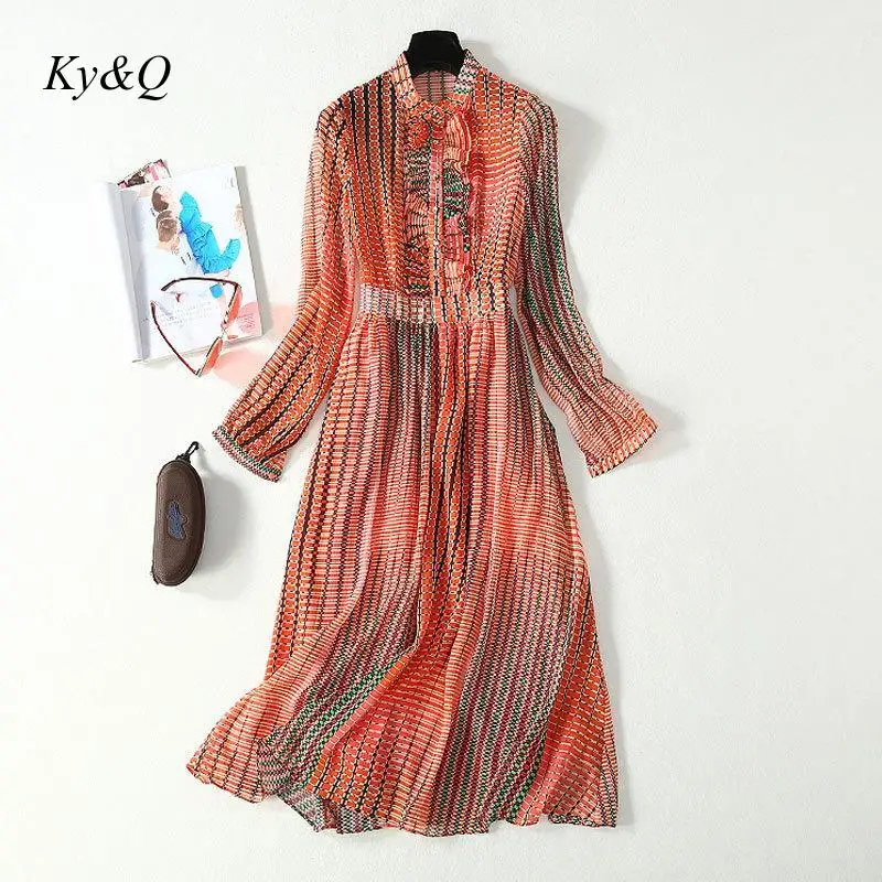 Фирменный дизайн женские цветные шифоновые платья в клетку с принтом весна 2020