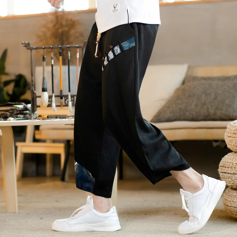 

Streetwear Summer Cotton Harem Pants Men Casual Hip Hop Trousers Drawstring Loose Calf-Length Pants Joggers Size 5XL