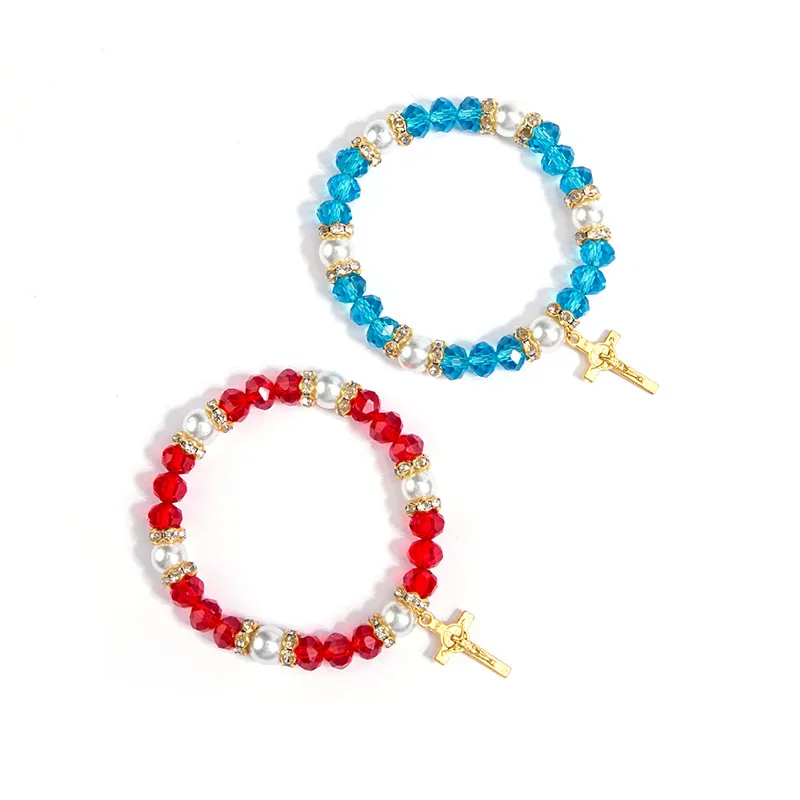 Браслет с изображением Святого Бенедикта из хрустальных бусин|Плетеные