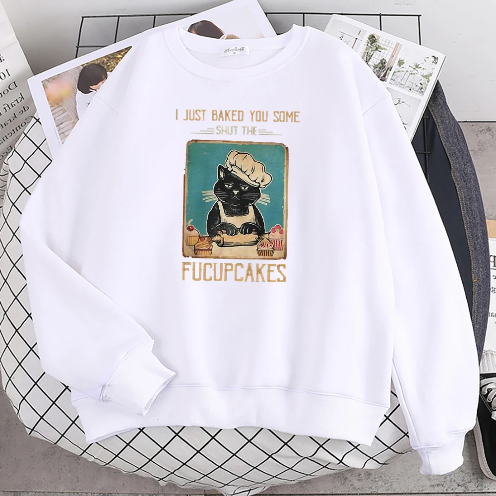 

Hardworking Cake Chef Cat Print women's Sweatshirt Fashion Big Size Hoodies Casual fur-liner Pullover Korean S-XXL Woman Hoody