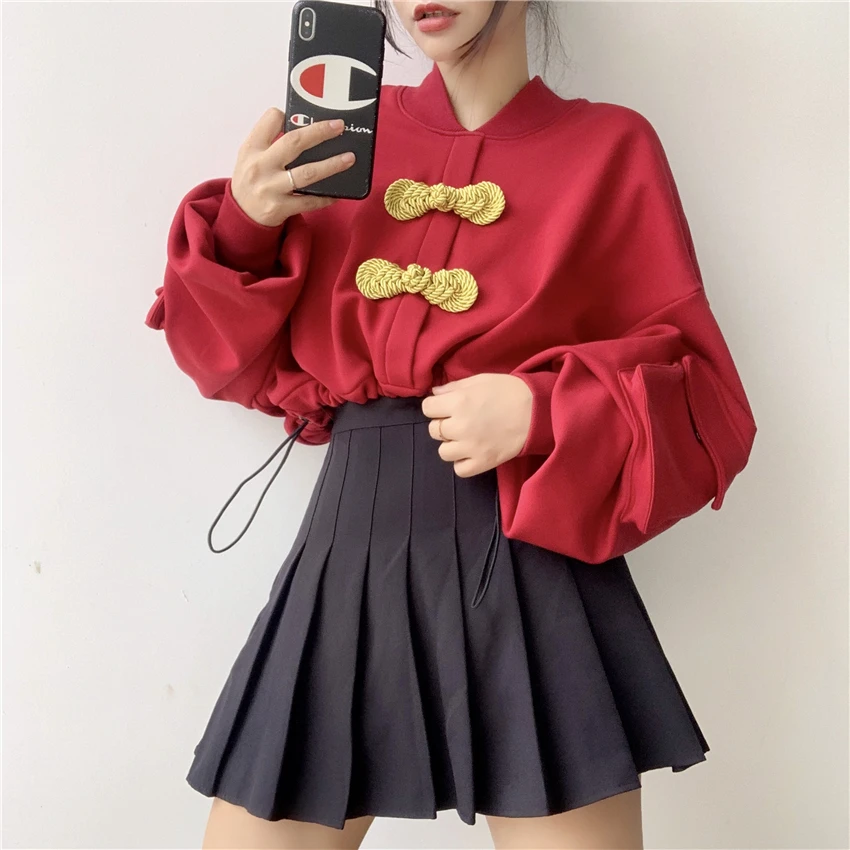 Осенняя Женская свободная толстовка с длинными рукавами в стиле ретро милые