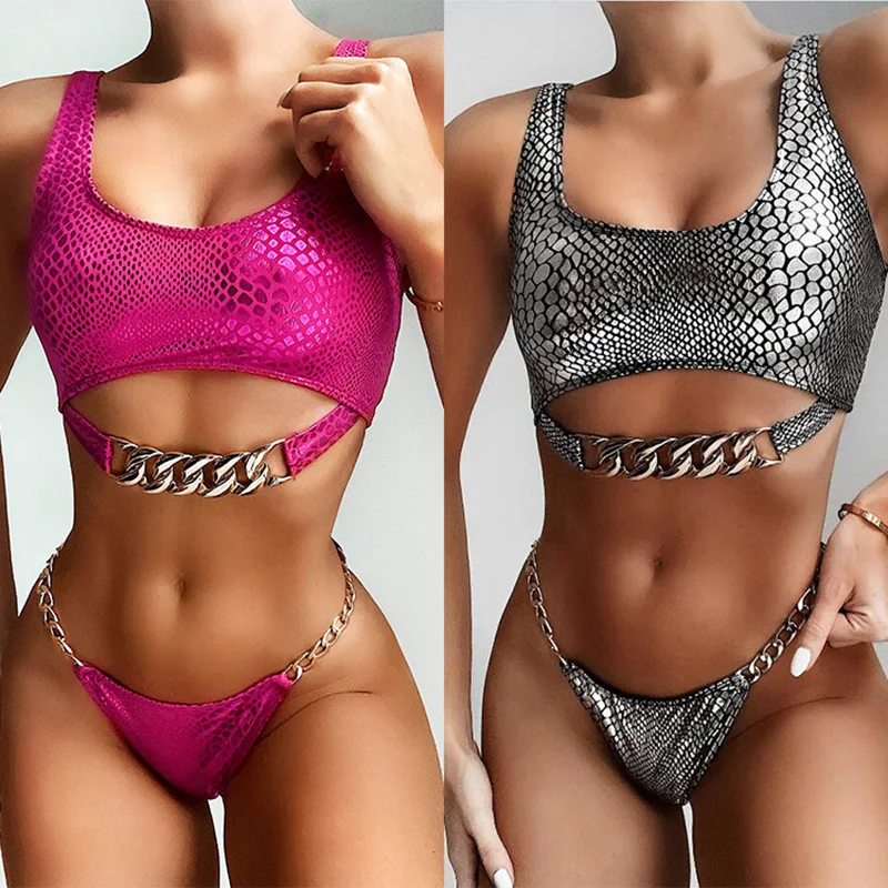 

2021 New Sexy Summer Snake Printed Bikini Bather Female Swimsuit Women Swimwear Two-Pieces Set Beachwear Explosion Ladies Split