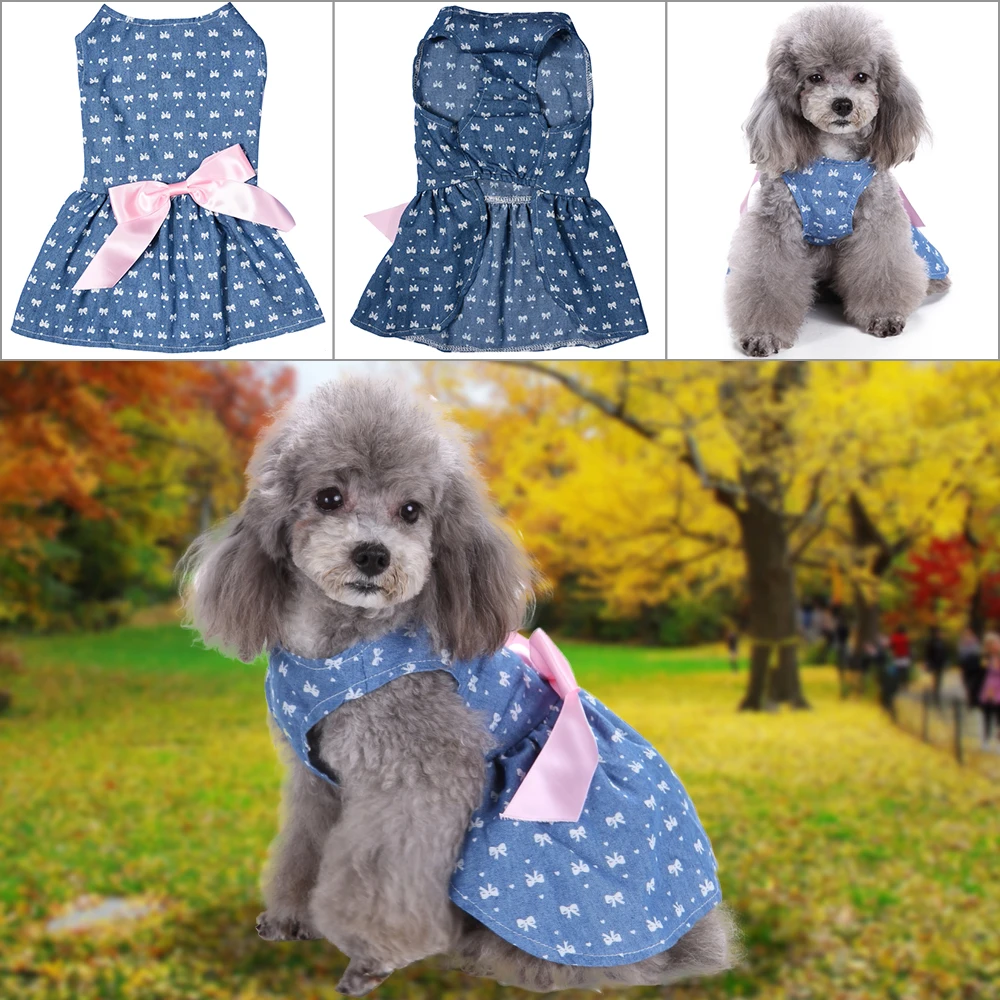 Милый собачий костюм для животного голубое мягкое платье с бантом юбка принцессы