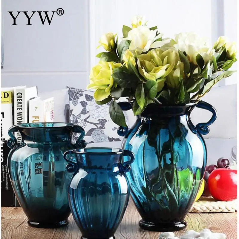 

Stained Glass Double Ear Vase Pure Color Mordern Creative Simple Glass Craft Big Belly Vase For Home Or Office Decoration