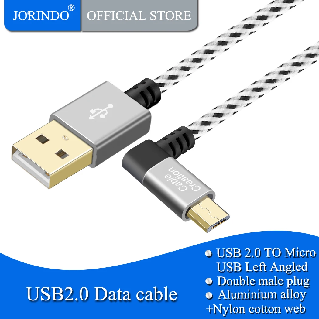 JORINDO левый угол Micro USB 2 0 плетеный кабель 90 градусов вертикальный A папа к с