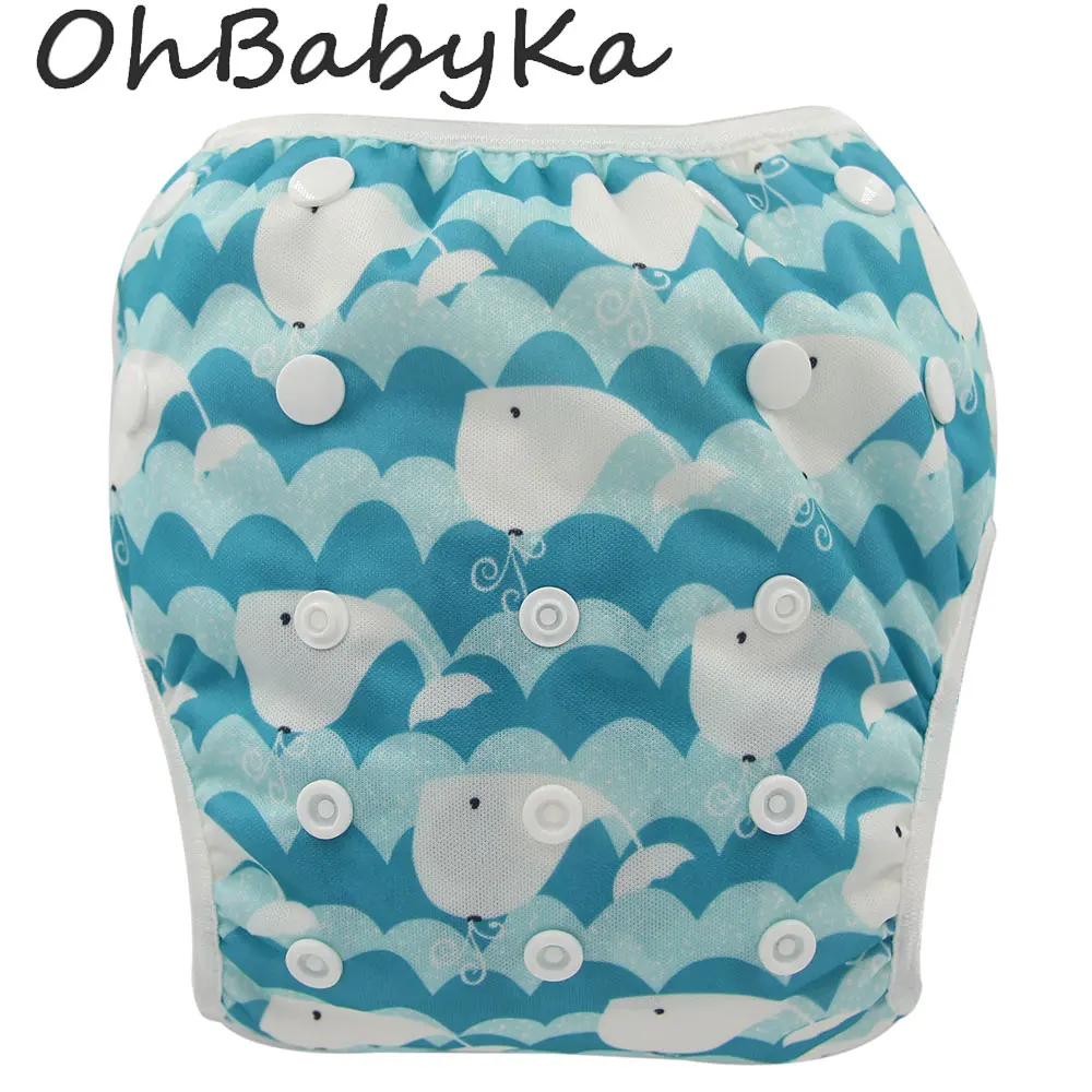 OhbabyKa детские подгузники для плавания унисекс с принтом для купания Подгузники Детские Многоразовые Детские купальники регулируемые водонепроницаемые подгузники для новорожденных