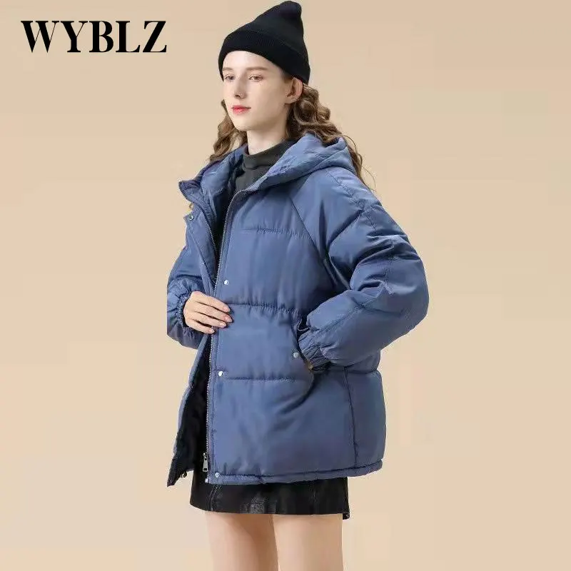 WYBLZ Loose Padded Hooded Coat Female Elegant Casual Solid Thicken Short Cotton Jacket Korean Winter Jackets for Women 2021