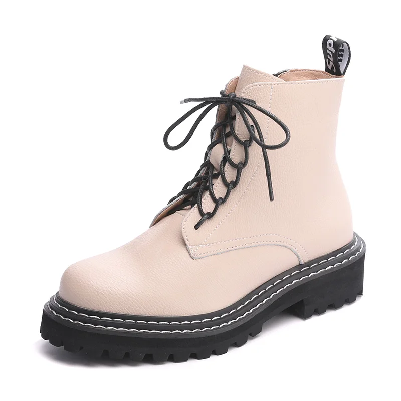 beige AIYUQI/Женские Ботинки martin; Новинка года; сезон осень; полуботинки из натуральной кожи на толстой подошве в британском стиле; ботинки в байкерском стиле; женская обувь - Цвет: beige
