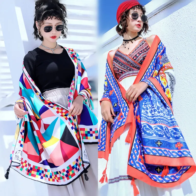 

New product ladies ethnic scarf seaside travel beach towel printed silk scarf sunscreen shawl cotton linen gauze scarf