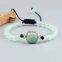 6mm green crystal quartz natural stone beads bracelets reiki healing round rhombus charm braided bracelets women energy jewelry