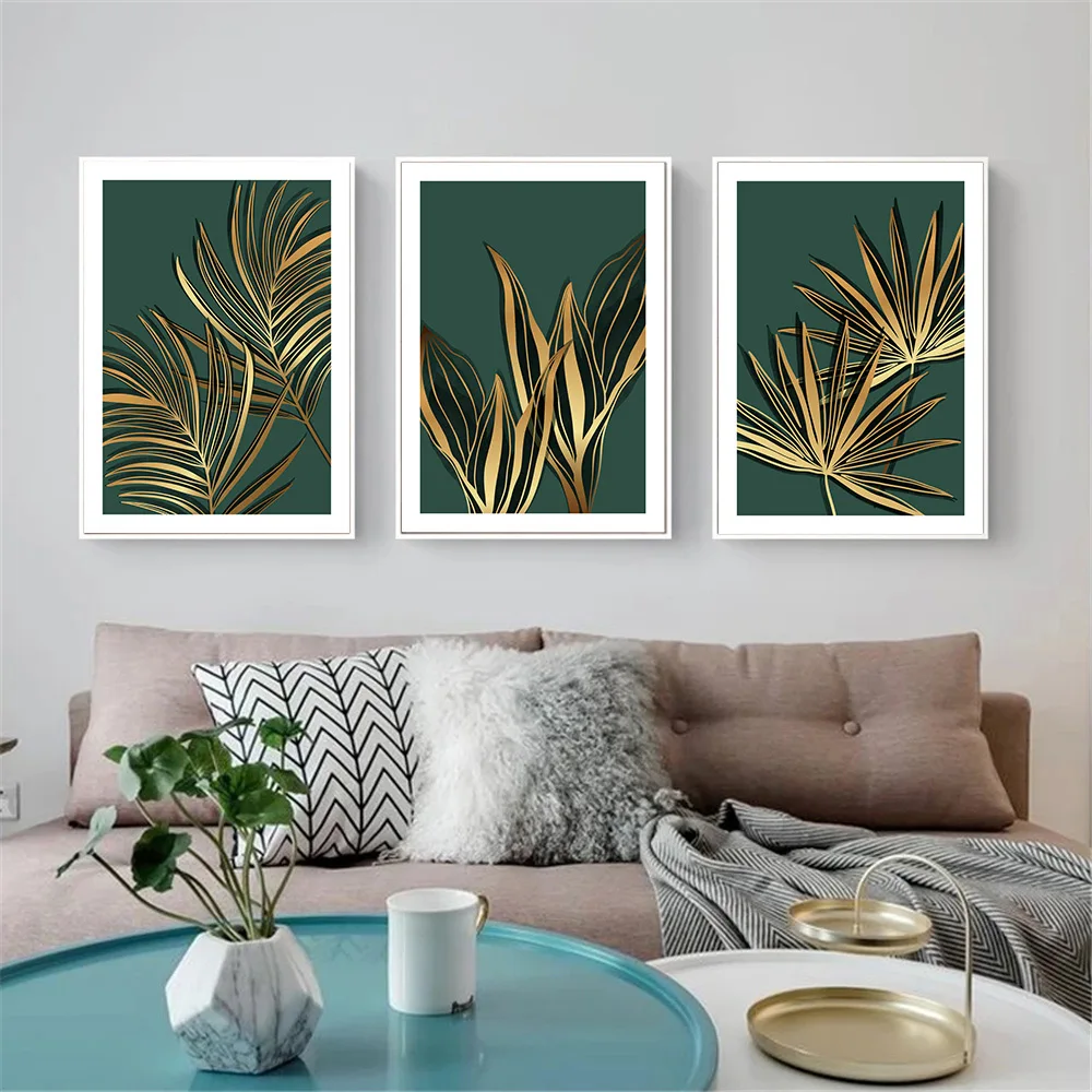 

Nordic Green Golden Palm Leaf Plant Canvas Painting Botanical Wall Art Poster And Print Scandinavian Pictures Living Room Decor